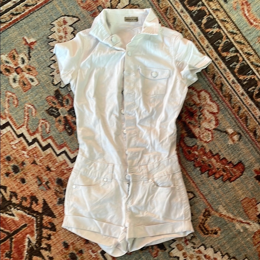 Vintage White Short Sleeve Button-Up Romper